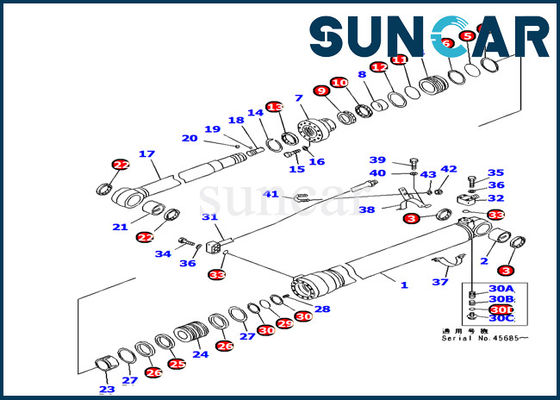 kupować 707-99-44220 Zestaw uszczelniający siłownika ramienia Komatsu PC138 PC158 Wymiana zestawu serwisowego siłownika online manufacture