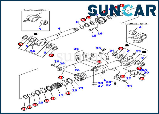 kupować PC160LC-7 Uszczelnienie hydrauliczne Komatsu 707-99-37380 Zestaw serwisowy cylindra łyżki Smarowanie części modelu online manufacture