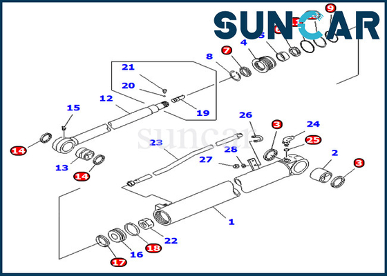 PC75UD-2E PC75UD-2 Komatsu 707-98-35140 7079835140 Zestaw serwisowy do koparki Siłownik hydrauliczny ramienia
