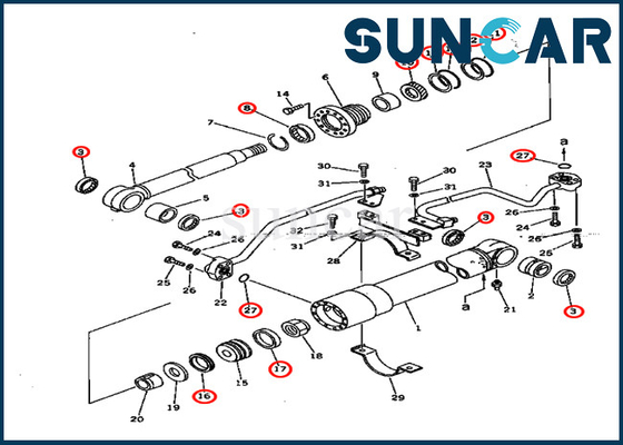 707-98-37600 7079837600 Zestaw uszczelek olejowych cylindra wysięgnika pasuje do modeli Komatsu PC75UU-1 PW150-1 Koparka