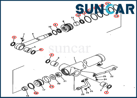 Zestaw naprawczy uszczelki ramienia 707-98-36600 7079836600 Zestaw uszczelniający cylindra pasuje do koparki Komatsu PC75UU-2 PC75UU-2E