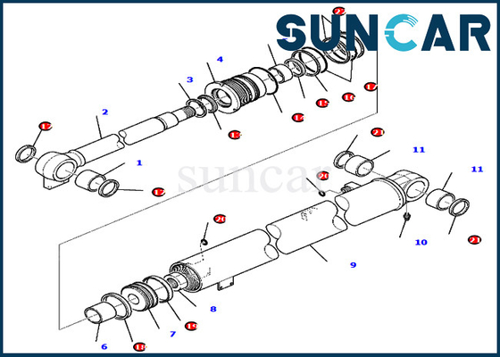 Zestaw uszczelek wysięgnika 707-98-36730 7079836730 Zestawy naprawcze cylindrów pasuje do koparki Komatsu PC80MR-3 PC80MR-5