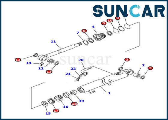 707-98-12260 Komatsu PC25R-8 Model koparki Cylinder łyżki Zestaw uszczelnień wewnętrznych części