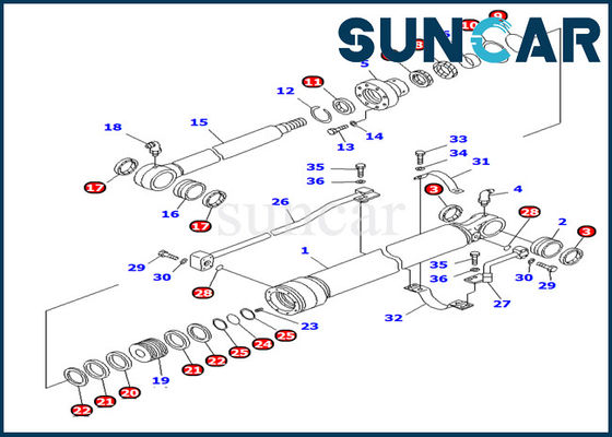 Komatsu PC100-6 Części 707-98-27620 Zestaw serwisowy cylindra długiego wiadra smarującego Zestaw naprawczy wewnętrznej uszczelki olejowej