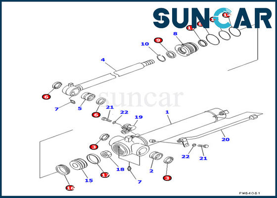 707-98-22820 Zestaw uszczelek siłownika ramienia Zestaw serwisowy Komatsu Pasuje do modeli koparek PC20MR-1 PC30UU-3