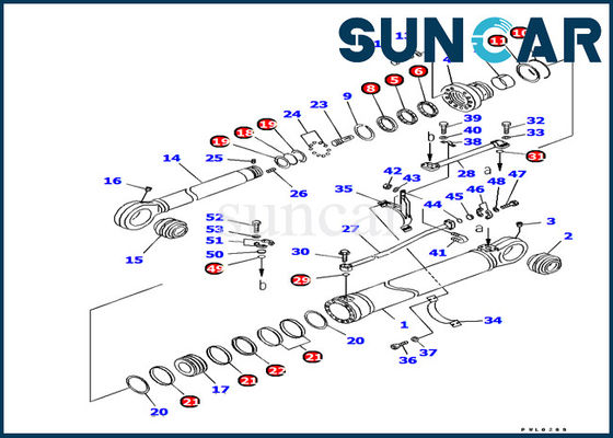 PC1250-7 Komatsu Odporność na olej Zestawy uszczelek 707-99-69670 Zestaw serwisowy ramienia siłownika hydraulicznego
