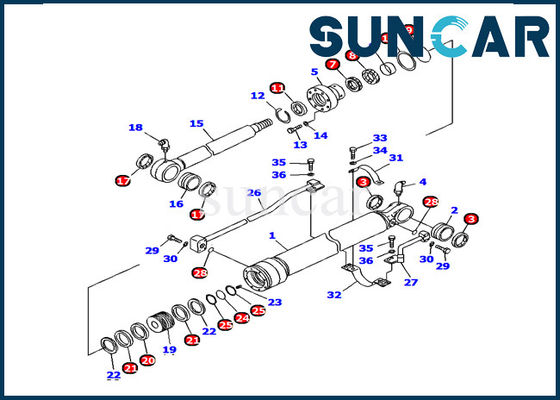 707-98-36240 Zestaw uszczelniający cylindra kubełkowego Uszczelki Komatsu PC120-6 Model Wewnętrzny zestaw naprawczy