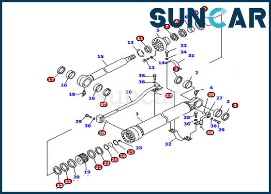 707-99-25800 Zestaw uszczelek cylindra łyżki Komatsu Pasuje do części wewnętrznych cylindra hydraulicznego koparki PC128US-2-A