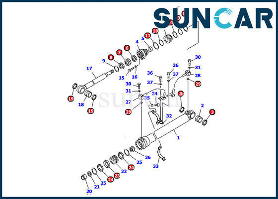 707-99-36290 1. Zestaw uszczelek cylindra wysięgnika pasuje do wewnętrznej wymiany koparki Komatsu PC120 PW130