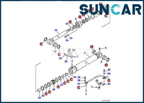 Zestaw uszczelek cylindra wysięgnika 707-99-37350 Komatsu PC128US-2-AC wewnętrzne części do naprawy koparki