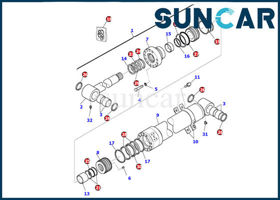 707-99-43300 Zestaw serwisowy siłownika wysięgnika Zestaw uszczelek siłownika hydraulicznego Komatsu PC95R-2 Części wewnętrzne