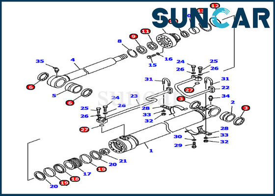 707-99-46230 Hydrauliczny zestaw uszczelek cylindra wysięgnika 2. Modele PC120-6 Zestaw serwisowy Komatsu