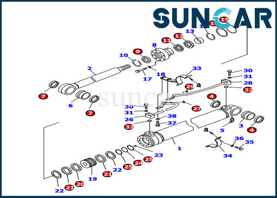707-99-37180 Zestaw serwisowy do koparki części wewnętrznej Komatsu Zestaw uszczelek cylindra wysięgnika Model PC130-8