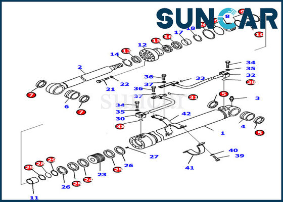 707-99-37740 Zestaw uszczelek cylindra wysięgnika Komatsu PC138US-10 Zestaw serwisowy do naprawy cylindra lewego