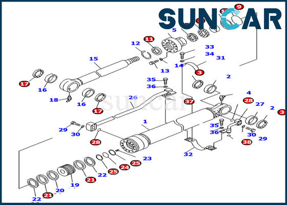 Zestaw serwisowy Komatsu 707-99-36330 Zestawy uszczelek cylindra łyżki Koparka PC138US-2E Części wewnętrzne