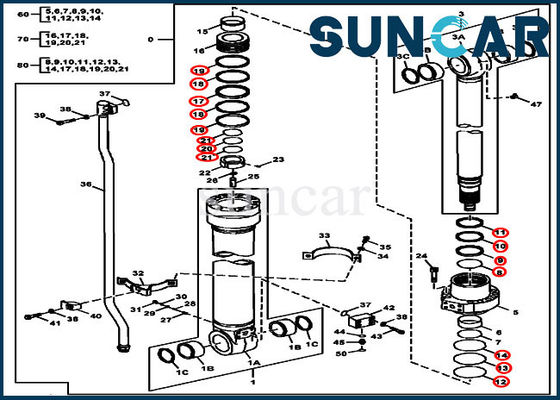 Zestaw uszczelek hydraulicznych DEERE FYA00012906 Zestaw uszczelnień ramienia 180GLC 190GW Elementy cylindra