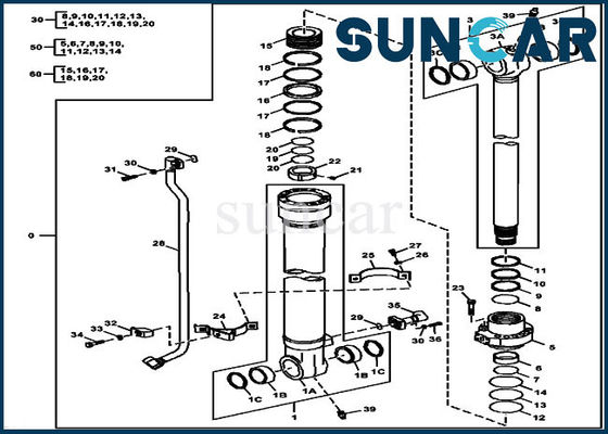 Deere Parts 180GLC 190GW FYA00012907 Zestaw uszczelek łyżki Zestawy naprawcze siłowników hydraulicznych