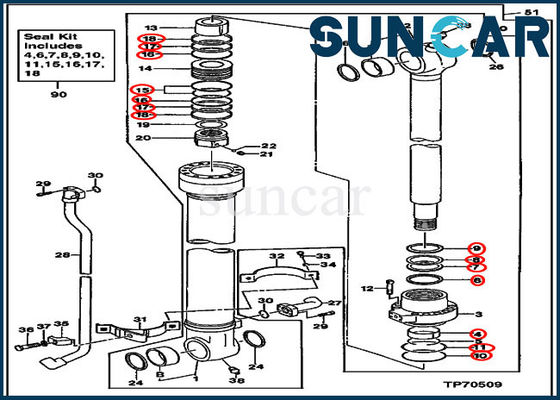AH155040 Zestaw hydraulicznego cylindra łyżki Zestawy uszczelek Deere Pasuje do koparki 160LC 350GLC 350DLC