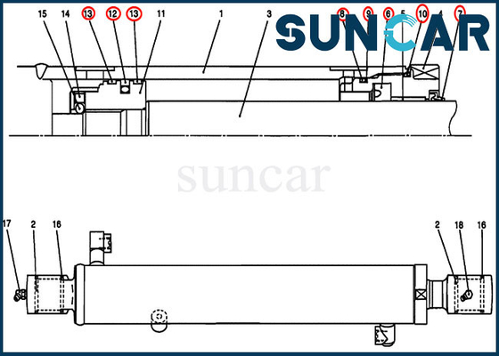 PV01V00045R300 Zestaw uszczelek łyżki / lemiesza spycharki do obudowy CX27B Zestaw serwisowy cylindra CX17B