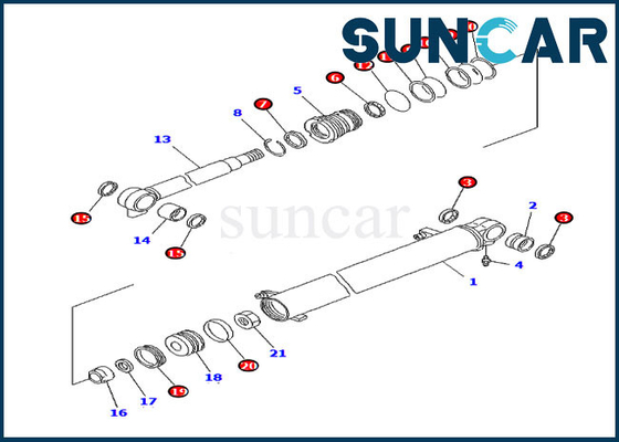 Komatsu Części wewnętrzne 707-98-14760 Zestaw uszczelek wysięgnika Modele PC20MR-1 PC20MRX-1 Zestaw naprawczy cylindra
