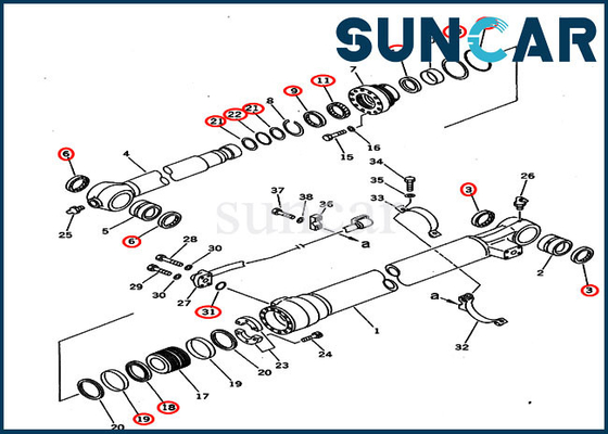 Komatsu PC220-6 PC220LC-6 707-99-58240 Zestaw serwisowy cylindra kubełkowego do koparki z ramieniem 2,0M