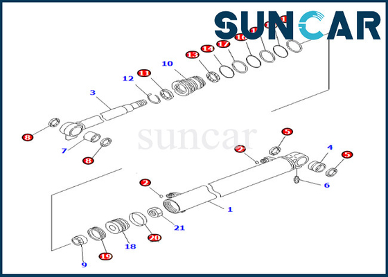Zestaw uszczelek cylindra wysięgnika Komatsu 707-98-23890 7079823890 Zestaw wymienny cylindra wysięgnika do PC27MR-3 PC27MR-2