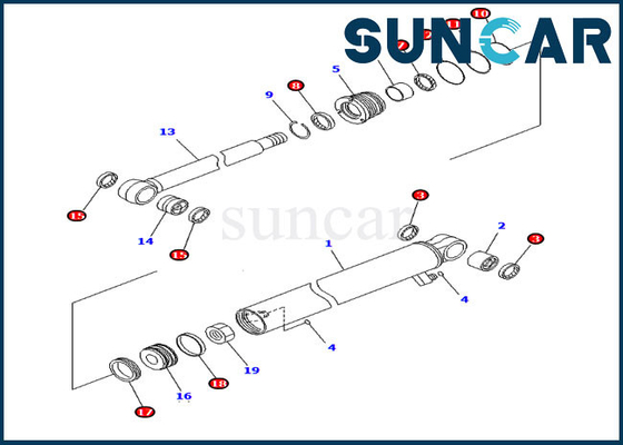 Zestaw uszczelniający siłownik ramienia 707-98-22870 Hydrauliczne zestawy naprawcze Pasuje do koparki Komatsu PC30MR-2 PC30MR-2-A