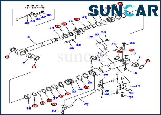 PC400-6C PC400LC-6Z Komatsu 707-99-67305 7079967305 Zestaw serwisowy wysięgnika koparki Siłownik hydrauliczny