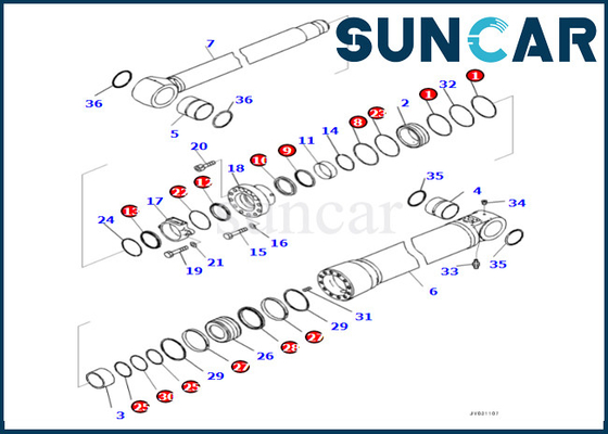 Zestaw uszczelek cylindra wysięgnika 7219801720 721-98-01720 Pasuje do PC490LCI-11 Zestaw naprawczy cylindra wysięgnika Komatsu