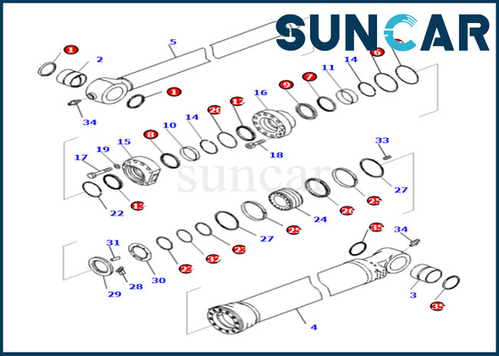 Zestaw uszczelek cylindra kubełkowego Komatsu 721-98-01740 721-98-01740 Do zestawu naprawczego cylindra kubełkowego PC490LCI-11