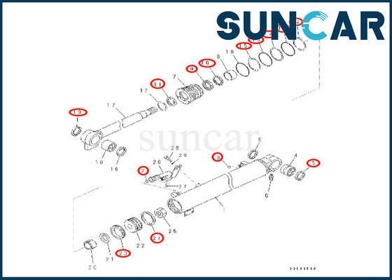 Zestaw uszczelek cylindra wysięgnika Komatsu 707-99-26570 7079926570 Pasuje do zestawu uszczelniającego cylindra wysięgnika PC57-7