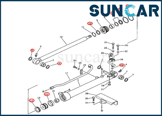 Zestaw uszczelek cylindra łyżki Komatsu 2016326700 201-63-26700 Pasuje do PC60-2 PC60U-3 Zestaw naprawczy cylindra łyżki