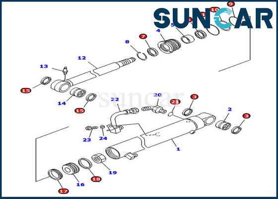 707-98-25250 Zestaw serwisowy ramienia Siłownik hydrauliczny do modeli PC40MR-1 PC40MRX-1 PC40R-8 Komatsu