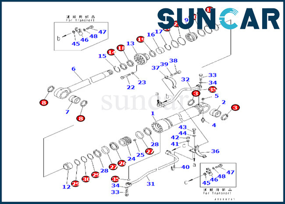 Zestaw uszczelniający cylindra wysięgnika 7079976130 707-99-76130 Zestaw uszczelek cylindra wysięgnika Komatsu pasuje do PC600-8 PC600-8R