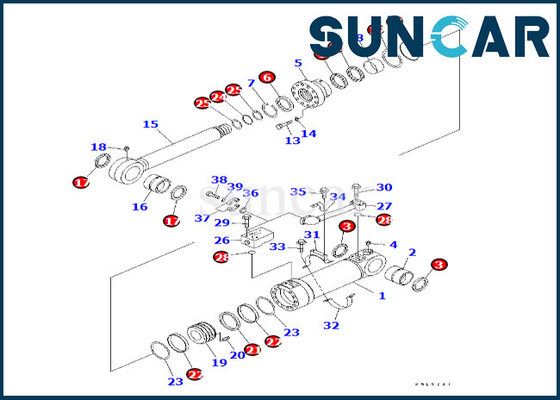 Zestaw uszczelek dolnego cylindra wywrotu Komatsu 707-99-56220 7079956220 Pasuje do PC600LC-6A PC600-8