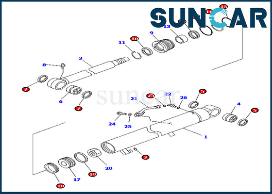 PC45MR-3 Zestawy naprawcze Komatsu 707-98-26300 Zestaw uszczelek olejowych wysięgnika do cylindra o średnicy 50 mm i średnicy 80 mm