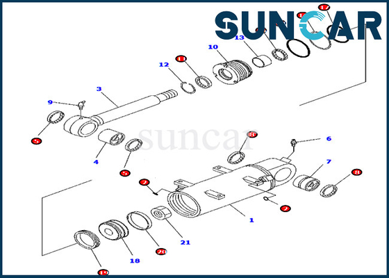 Zestaw naprawczy cylindra Komatsu 707-98-34750 pasuje do PC45MR-3 PC55MR-3 ameryki północnej Spec. Koparka