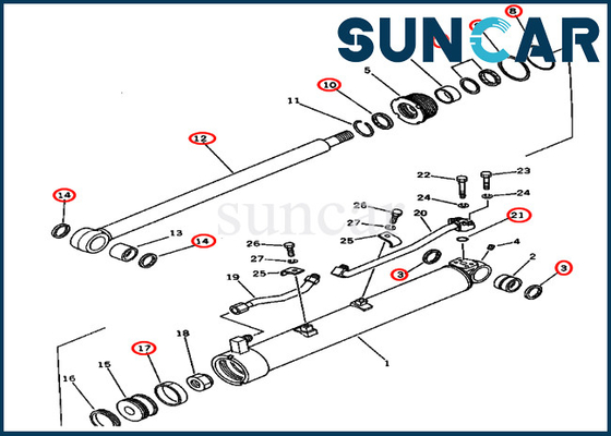 Zestaw naprawczy wysięgnika huśtawki pasuje do siłownika hydraulicznego 201-63-12301 2016312301 PC60U-3 Komatsu