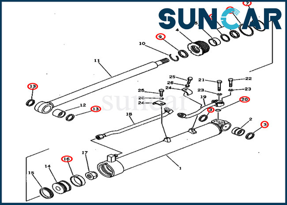 Modele PC60U-5 Komatsu 201-63-02060 2016302060 Zestaw naprawczy huśtawki wysięgnika Siłownik hydrauliczny